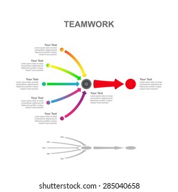 Teamwork - 5 In 1 Horizontal Colorful Converging Arrows, Vector Infographic