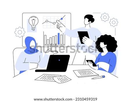 Teamwork abstract concept vector illustration. Group of diverse colleagues discussing new project, teamwork organization, business etiquette, corporate culture, company rules abstract metaphor.