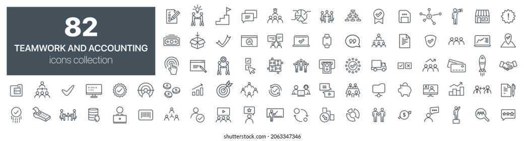 Teamwork and accounting line icons collection. Vector illustration eps10