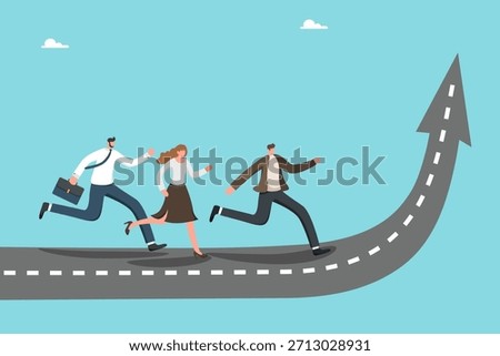 Teamwork to achieve business goals, teamwork intelligence or motivation for high results, team achievement of the highest peaks, career growth, colleagues run up the rising road.