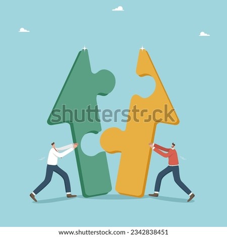 Teamwork to achieve heights in work, strategic planning in achieving common goals, cooperation for a rapid pace of business development, teamwork for financial growth, men put the arrow like a puzzle.