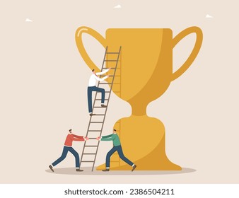 Teamwork, um das höchste Ergebnis zu erzielen, Brainstorming, die richtige Strategie und den wirtschaftlichen Wohlstand zu finden, Zusammenarbeit und Partnerschaft, um Ziele zu erreichen und zu gewinnen, Männer, die auf Hochtouren stehen, der Mann geht nach oben