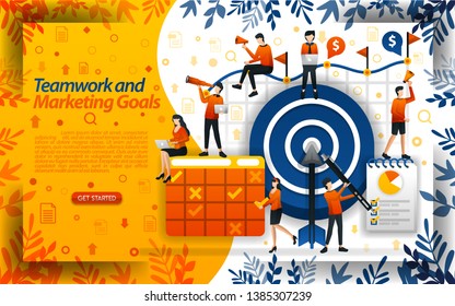 Teamwork to achieve marketing goals. increase sales and determine future goals, concept vector ilustration. can use for landing page, template, ui, web, mobile app, poster, banner, flyer, document