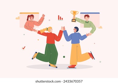 Ilustración plana del concepto del logro del trabajo en equipo