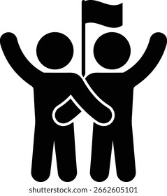 Teamwork and Achievement Two Figures Celebrating Success with a Flag