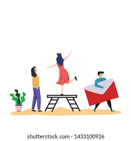 teamwork activity and interacting for idea, business, technology vector template flat design