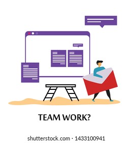 teamwork activity and interacting for idea, business, technology vector template flat design