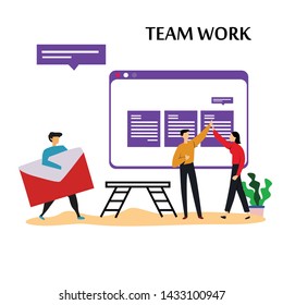 teamwork activity and interacting for idea, business, technology vector template flat design