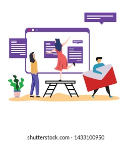 teamwork activity and interacting for idea, business, technology vector template flat design