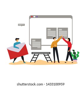 teamwork activity and interacting for idea, business, technology vector template flat design