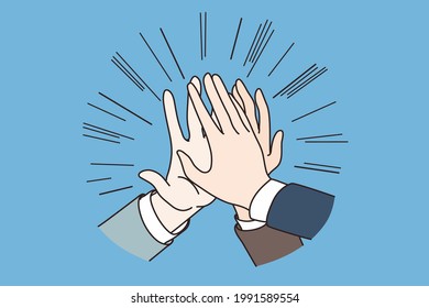 Trabajo en equipo, acuerdo, concepto de éxito. Manos de personas compañeros de negocios colegas temblando sosteniendo juntos lo que significa colaboración y acuerdo en ilustración de vectores de oficina 