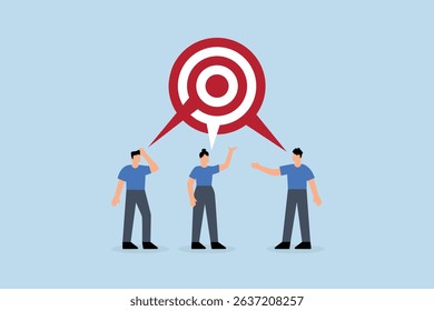 Teamwork aiming on the same target, Business partner talking about work on circular dartboard target.	