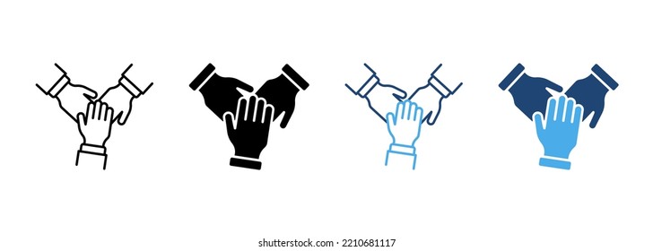 Teamwork Alliance Partnership Help Together Hand Silhouette and Line Icon. Collaboration Group Team Job Pictogram. Company Participation Icon. Editable Stroke. Isolated Vector Illustration.