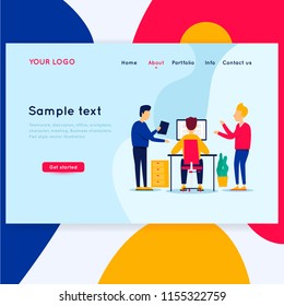Teamwork, analysis, business strategy, group of people, site template. Flat style vector illustration.