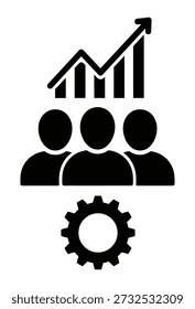 Diagramm für die Analyse der Teamarbeit und Symbol für Zahnräder, das das Wachstum und die Entwicklung des Unternehmens darstellt