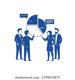 Teamwork and analysis of financial data. Professionals collaborating on business strategy, brainstorming ideas and presenting insights.