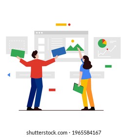 Teamwork analyzes business statistical data and business strategy analysis Vector Illustration