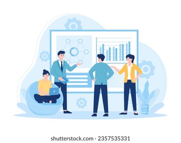 Teamwork analyzing business growth charts trending concept flat illustration