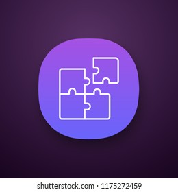 Teamwork app icon. UI/UX user interface. Consolidation. Solution finding. Team problem solving. Puzzles. Web or mobile application. Vector isolated illustration