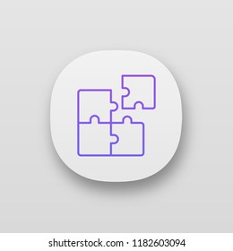 Teamwork app icon. UI/UX user interface. Consolidation. Solution finding. Team problem solving. Puzzles. Web or mobile application. Vector isolated illustration