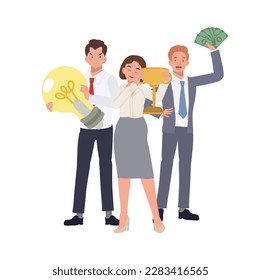 teamwork, award, corporate success concept. Happy business team winning prize. Flat vector cartoon illusrtation