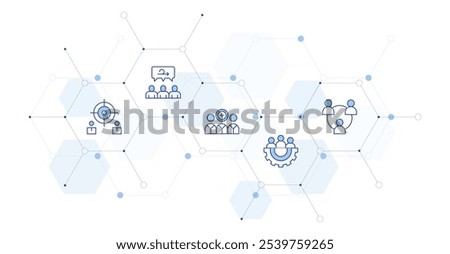 Teamwork Banner Vector Illustration with Icon Style in Between. Line Duotone icon. Containing team management, medical team, goal, teamwork.