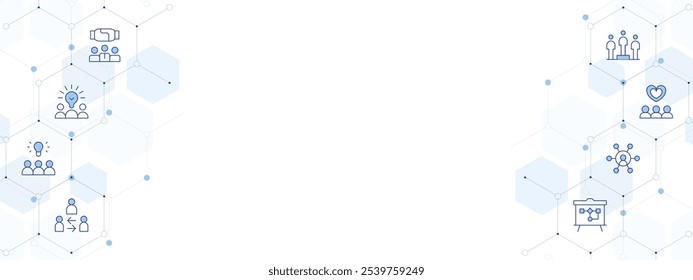 Teamwork Banner Vector Illustration with Two-sided Icon Style. Line Duotone icon. Containing creative team, idea, mediator, strategy, team, teamwork, intermediary, leadership.