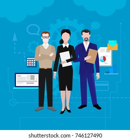 Teamwork banners set with business process and success elements isolated vector illustration