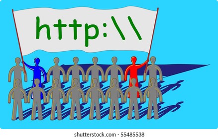 teamwork with a big flag and http message