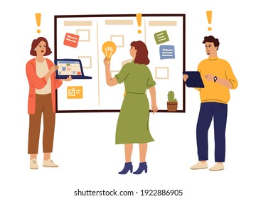 Teamwork brainstorm. Office people thinking, creative man woman planning start up. Business team characters, effective time management or agile work process vector concept