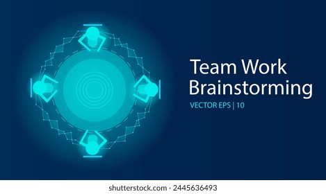 Teamwork brainstorming with a Blue background. Business, brainstorming, group, communication, corporate, partnership, strategy, and work concept. Vector EPS 10