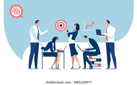 Teamwork. Brainstorming. The business team at work. Business vector illustration