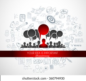 Trabajo en equipo Brainstorming Communication Concepting art. Personas comunicándose alrededor del mundo con muchas ideas y posibles soluciones