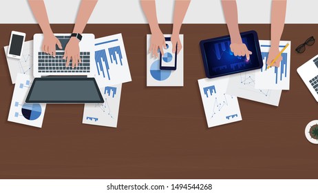 Trabajo en equipo e intercambio de ideas. Idea y concepto de negocios para el trabajo en equipo. Plantilla de ilustración del vector. 