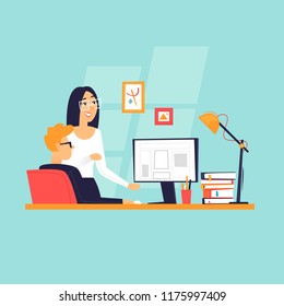 Teamwork, brainstorming ideas, office life. Flat design vector illustration.