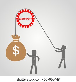 teamwork brainstorming. Pull up money bagd