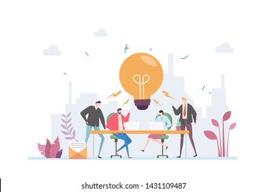 Teamwork Brainstorming Vector Illustration Concept Showing Creative People Having Discussion Fighting For Ideas, Suitable for landing page, ui, web, mobile app intro card, editorial print, flyer, and 