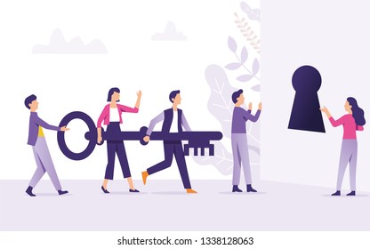 el trabajo en equipo aporta la clave al agujero clave como concepto clave del éxito, el concepto de ilustración vectorial clave del éxito puede ser usado para web, afiche, banner