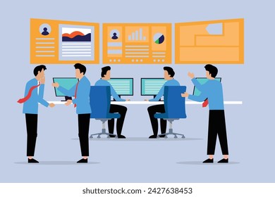 Teamwork of business analysts on key performance indicators vector illustration