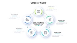 Teamwork And Business Boosting Circular Cycle Infographic Design Template. Corporate Success Strategy Building Chart With 5 Elements. Visual Data Presentation. Web Pages And Applications Development
