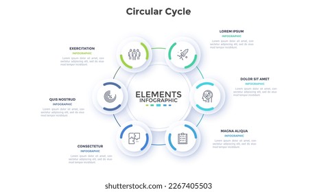 Teamwork and business boosting circular cycle infographic design template. Corporate success strategy building chart with 6 elements. Visual data presentation. Web pages and applications development