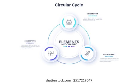 Trabajo en equipo y negocios impulsando la Plantilla de diseño de infografía de ciclo circular. Corporativa gráfico de construcción de estrategia de éxito con 3 Elementos. Presentación de datos visuales. Páginas de Web y desarrollo de aplicaciones