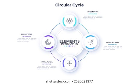 Teamwork and business boosting circular cycle infographic design template. Corporate success strategy building chart with 3 elements. Visual data presentation. Web pages and applications development