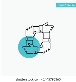 Teamwork, Business, Collaboration, Hands, Partnership, Team turquoise highlight circle point Vector icon