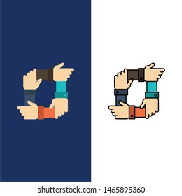 Teamwork, Business, Collaboration, Hands, Partnership, Team  Icons. Flat and Line Filled Icon Set Vector Blue Background. Vector Icon Template background