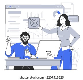 Teamwork business collection of teamwork, analytics, planning, marketing research, work communication, goal settings. People launching startup. Flat vector illustration.