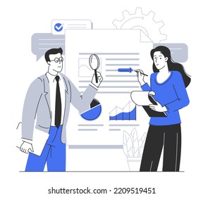 Teamwork business collection. Analytics, planning and marketing research. People launching startup. Flat vector illustration.