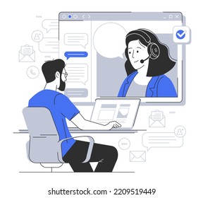 Teamwork business collection. Online consulting and learning, online customer support. People launching startup. Flat vector illustration.