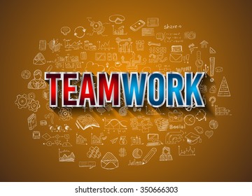 Teamwork Business Concept with Doodle design style :finding solution, brainstorming, creative thinking. Modern style illustration for web banners, brochure and flyers.