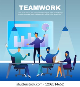 Teamwork. Business concept infographics of solution, partnership, collaboration and support. Vector flat illustration. Template for poster,web, banner or background. 
